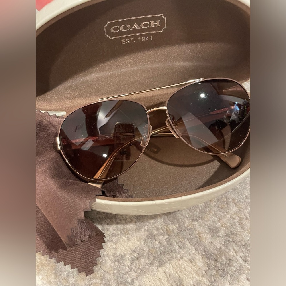 New Coach Aviator Sunglasses Style S1021 Brown With Case & Cleaning Cloth ☀️ 🕶️ - Picture 2 of 10